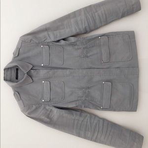 Tahari Women Linen Long Jacket Blazer Light Grey 2